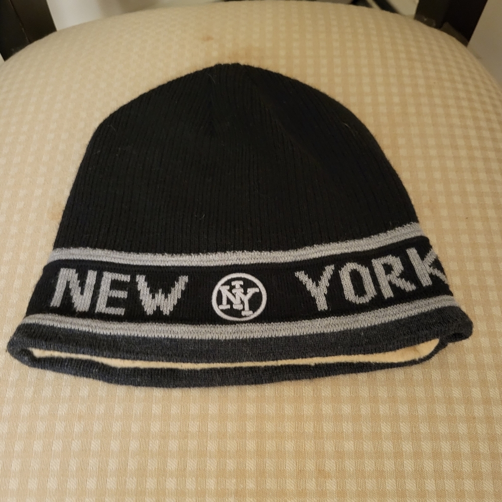 New York Beanie Hat Cap Blue Gray